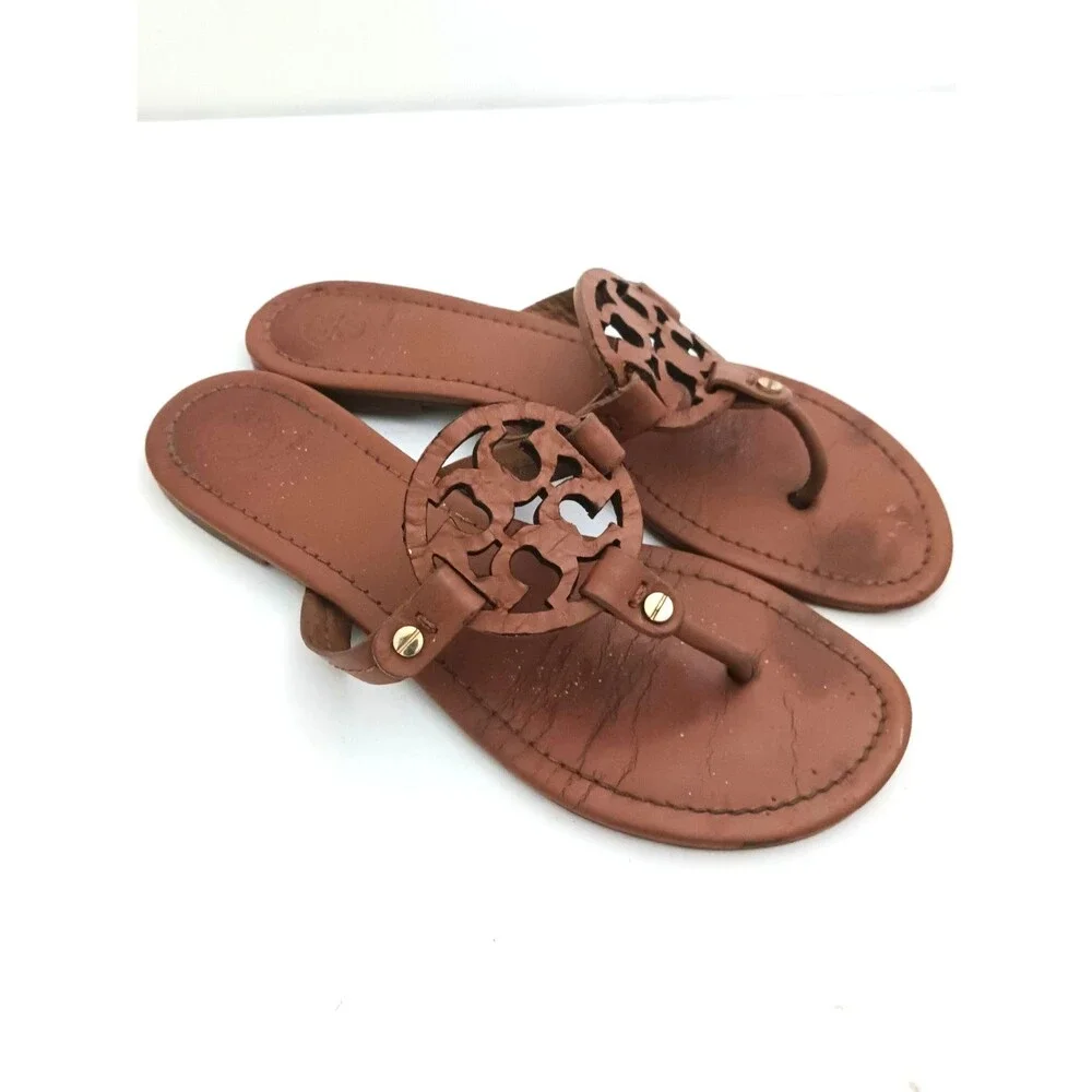 Tory Burch Miller Thong Sandals Brown Leather US 8.5M